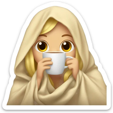 blonde girl inside a blanket sipping coffee sticker