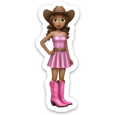 Pale Brunette girl in glitter dress and pink cowboy boots sticker