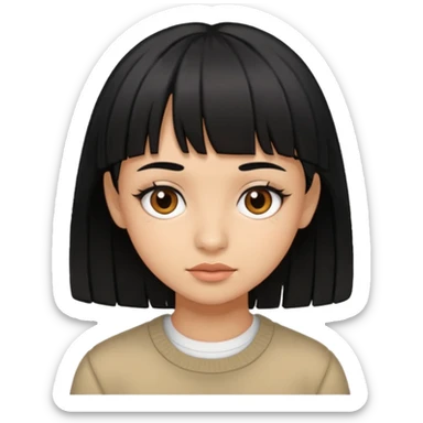 Girl with layered black hair and micro bangs with brown eyes and tan skin  sticker