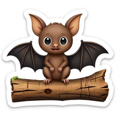 a cartoon bat sitting on a wooden log sticker