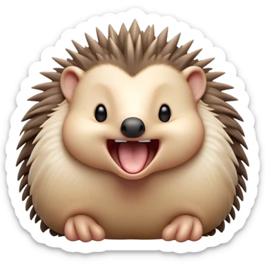 Cinematic Cute Yawning Echidna Portrait Emoji, Head tilted slightly with a dramatic, wide-open yawn, showcasing a soft, downy spiky fur with a slightly drooping snout and small, drowsy eyes, Simplified yet irresistibly adorable features, highly detailed, glowing with a soft, cozy glow, high shine, relaxed yet expressive, stylized with a touch of prickly whimsy, bright and endearing, soft glowing outline, capturing the essence of a sleepy yet affectionate echidna, so drowsy it feels like it could curl up out of the screen for a nap! sticker