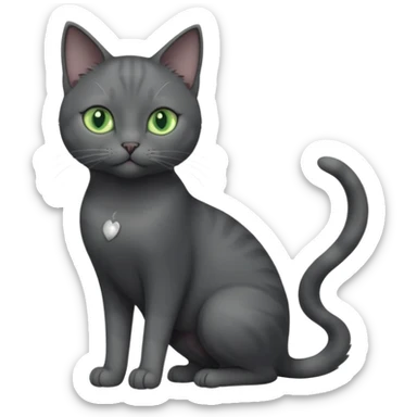 full body view of beautiful female solid dark grey cat with green eyes, grey face, white toes/paws and small white patch on her chest sticker