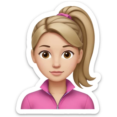 Woman dark blond hair ponytail pink  full body jumpsuit  sticker