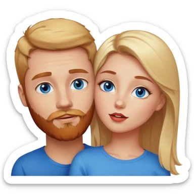 Hot blonde girl with bright blue eyes kissing reddish-browish blue eyed white guy with reddish-brownish beard sticker