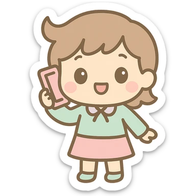 Change the character to answer a phone call instead of holding a tray, maintaining the kawaii chibi anime style with flat pastel colors, thick outlines, and simple cute features. Keep the background transparent. sticker