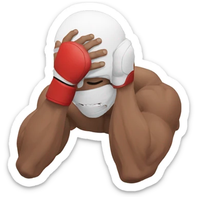 an mma fighter in pain covering his face sticker