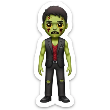 Emoji de zumbi masculino com a roupa preta e o fundo preto sticker