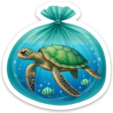 Sea turtle with a plastic bag sticker