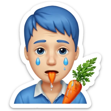 Man crying eating carrot. make tears blue color sticker