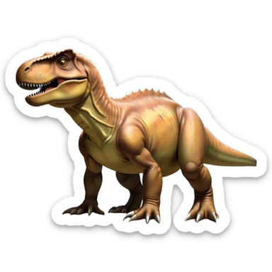 Beautiful and Majestic T-rex Portrait Emoji, Head and body resting peacefully with a serene, confident expression, showcasing its colossal, muscular form and a subtle, regal glint in its eyes, Simplified yet exquisitely endearing features, highly detailed, glowing with a soft, drowsy prehistoric light, high shine, relaxed and utterly majestic, stylized with an air of ancient splendor, soft glowing outline, capturing the essence of a beautiful and majestic T-rex that feels destined to become the next viral icon of awe-inspiring dinosaur beauty! sticker