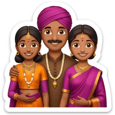 South indian hindu family with a 70 years old father and mother and one 40 years old daughter. They wear a traditional dress. They are smiling. sticker