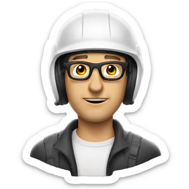 Caucasian man wearing helmet, glases and earplugs sticker