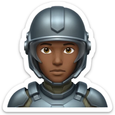 futuristic armored soldier human portrait, head and shoulders only, dark skin, strong jawline, helmet visor, sci-fi armor details, 3D cartoon, mobile game icon style, clean background, no text, no watermark
 sticker