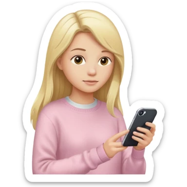 Blonde long hair Kendall Jenner with light pink sweater typing in an iphone sticker