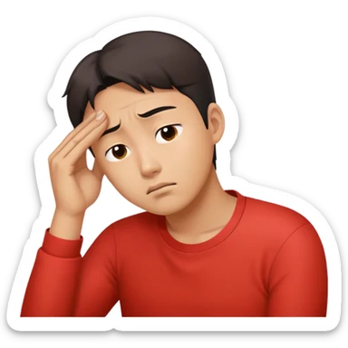 ### For Adobe Firefly:
A worried Korean man in a red shirt, resting his head on one hand. Emoji-style digital illustration with a plain white background and the letter "서" in orange. sticker