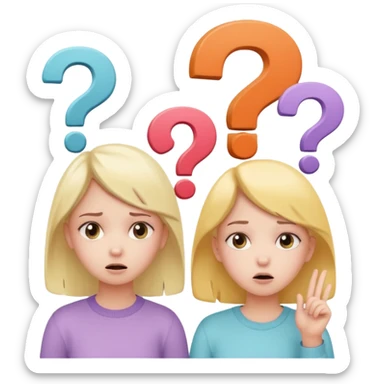 

 
Two girls are talking; one looks confused with question marks above her, while the other explains something. The illustration has a cute pastel style. sticker