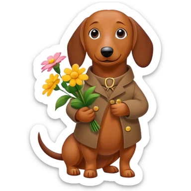 Wiener dog holding flowers ￼ sticker