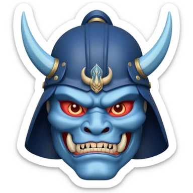 blue oni with samurai helmet face sticker