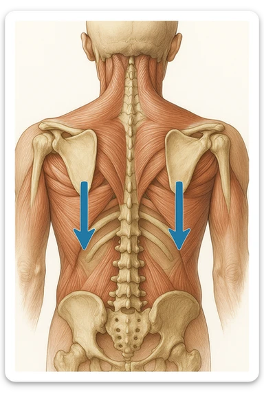 Scapole che vanno in giù depresse, viste anatomicamente. Fallo capire magari con frecce in basso sticker