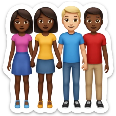 Multiple of friends with dark skin females and males holding hands sticker
