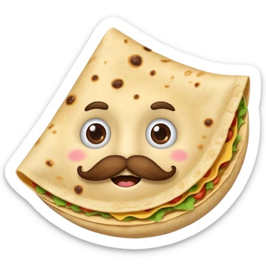 a flying tortillo with a thick mustache, no handlebar corners on the mustache sticker