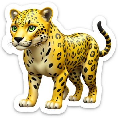cinematic-jaguar-realistic-full-body-on all fours-emoji,-sleek-powerful-frame-poised-for-action,-yellow-fur-adorned-with-bold-black-rosettes,-head-tilted-dramatically,-piercing-green-eyes-locked-onto-its-prey,-simplified-yet-realistic-focused-features,-highly-detailed,-glowing-with-an-almost-sarcastic-glow sticker