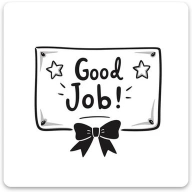 Award certificate with ribbon, "Good Job!" text, and shining stars in the corners sticker