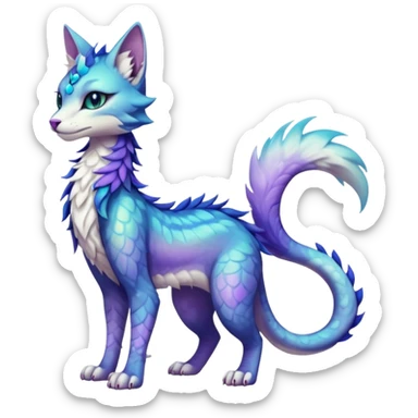 Kawaii iridescent beautiful pretty elegant divine edgy fantasy feline-vernid-sergal-fursona-animal-creature with a tufted tail and accessories, full body with intricate markings  sticker
