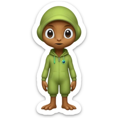 full body ...cute peacefull alien furry with 2 legs ....it has 1 eye....stands upright and looks intelligent ...wears clothing. not green..looks happy and cuddly... doesnt have eyes on face, there is a appendage coming from top of head with a single large eye sticker