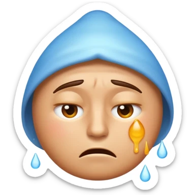 Apple-style emoji illustration of a person sweating, overheated face with sweat drops, half-closed exhausted eyes, annoyed or angry expression, soft 3D emoji style, smooth gradients, rounded shapes, centered composition. sticker
