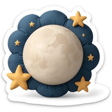 full moon surrounded by twinkling stars in a night sky, cozy and whimsical sticker