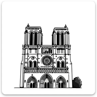 Notre Dame Cathedral in Paris with detailed Gothic architecture, spire, and rose window sticker