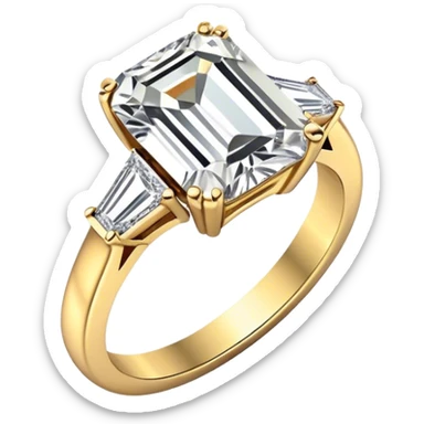 Gorgeous emerald cut colorless diamond ring gold band sticker