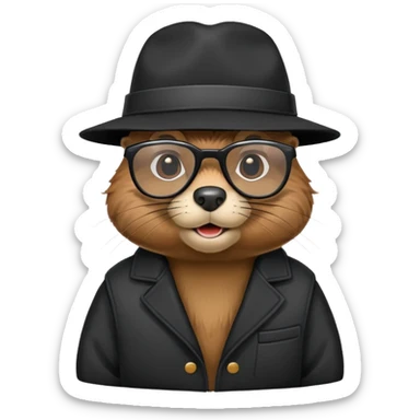 Castoro con una giacca nera, occhiali neri e un cappello.  sticker