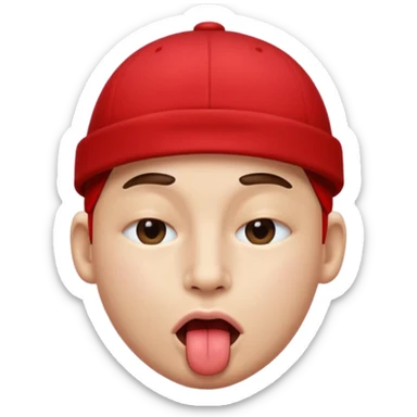 I want an emoji with a face with its tongue sticking out to the side and also with one eye closed to the side and also with a red cap.  sticker