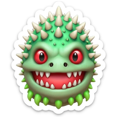 poisonous mushroom monster portrait, head and shoulders only, toxic green glow, scary grin, spiky mushroom head, 3D cartoon, mobile game icon style, clean background, no text, no watermark

 sticker