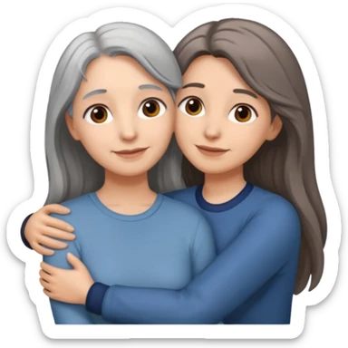 2 Frauen, die sich umarmen, davon 1 grauhaarig, 1 braunhaarig, lange Haare sticker