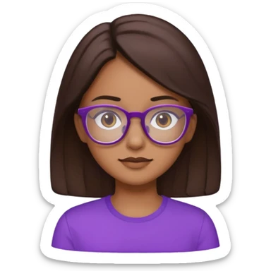 Chica de pelo moreno con gafas, lleva camisa violeta sticker