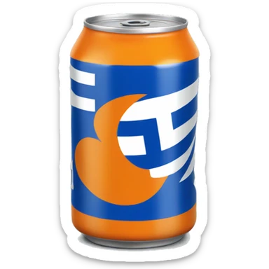 Blue Fanta can with Greek flag printed. An orange next to it sticker