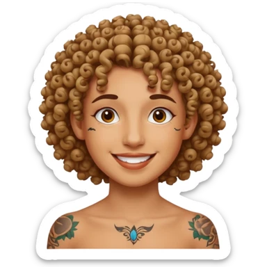 curly haired and face tattoed person with a unique face sticker