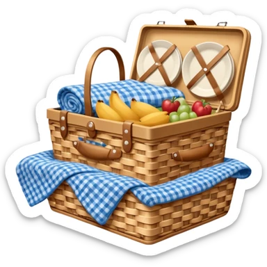picnic basket with blue gingham blanket sticker