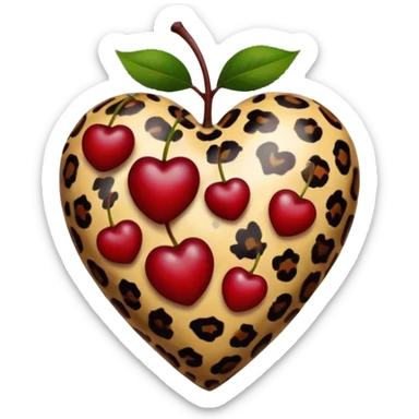 leopard print heart with two dark red cherry without stem  sticker