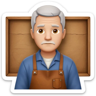 master woodcraft carpenter portrait, head and shoulders only, leather apron collar, carved wood patterns visible, thoughtful focused look, artisan vibe, 3D cartoon, mobile game icon style, clean background, no text, no watermark
 sticker