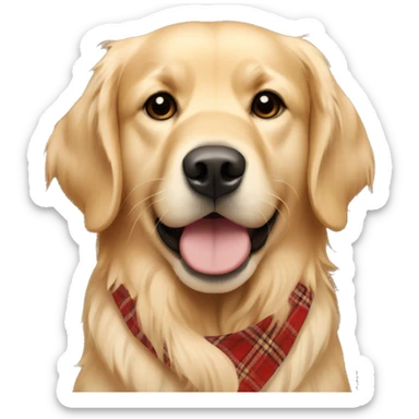 Beige golden retriever face wearing a plaid bandana sticker