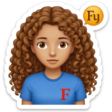 Quero uma menina moreninha com os cabelos longos e cacheados com uma blusa azul e no meio a siga FJU sticker