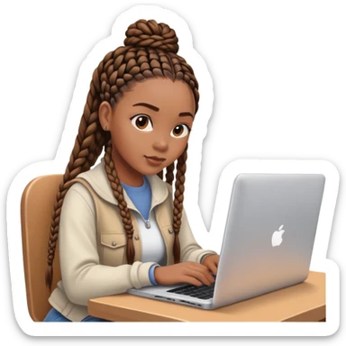  A Black woman with box braids sitting behind a laptop, typing or looking at the screen. sticker