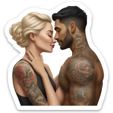 Hyper Realistic beautiful woman touching a very handsome tattooed man sticker