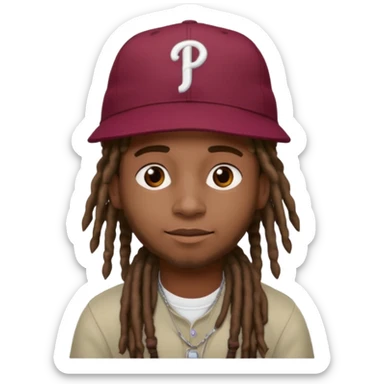 Black boy with dreads and a burgundy Phillies hat sticker