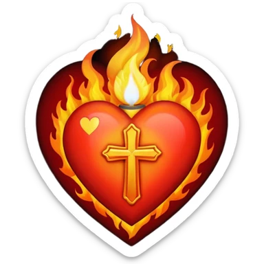 A heart with a cross and flame coming out of the top sticker