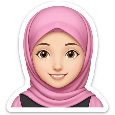 nữ, 15 tuổi, đội khăn hijab hồng, cười sticker